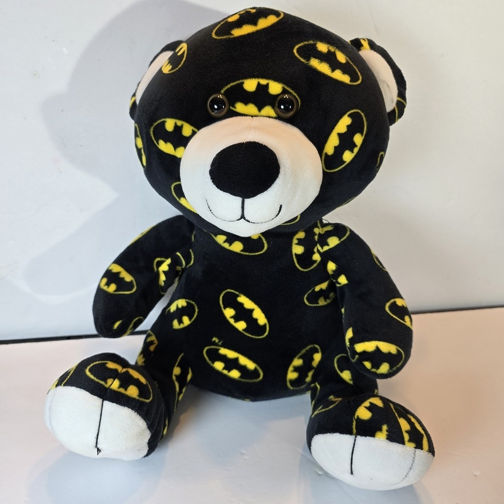 Six Flags Batman Bear, black/white‎ bear with All Over Bat Symbols